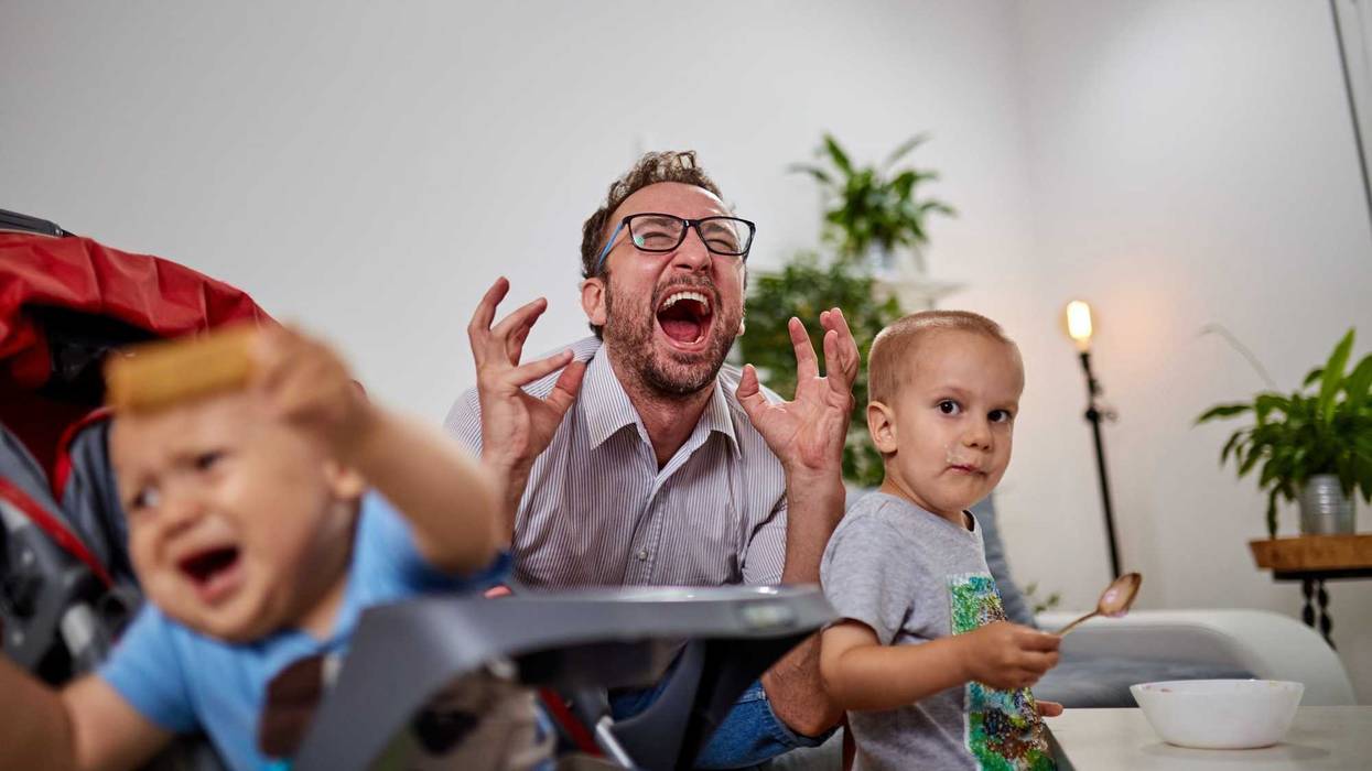Single dad going nuts at home with two boys from Getty