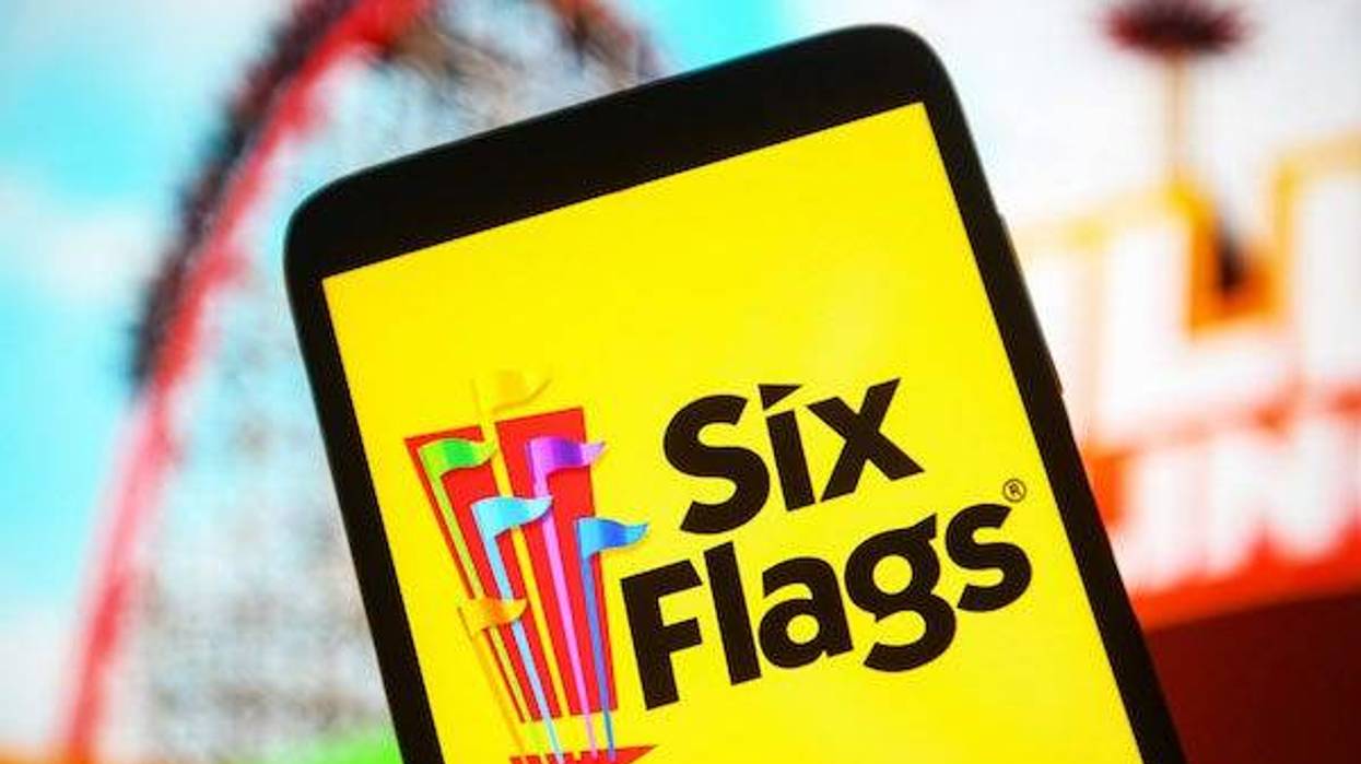 Six Flags logo displayed on a smartphone