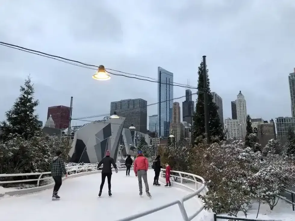Skaters on Maggie Daley Park Skating Ribbon in Chicago