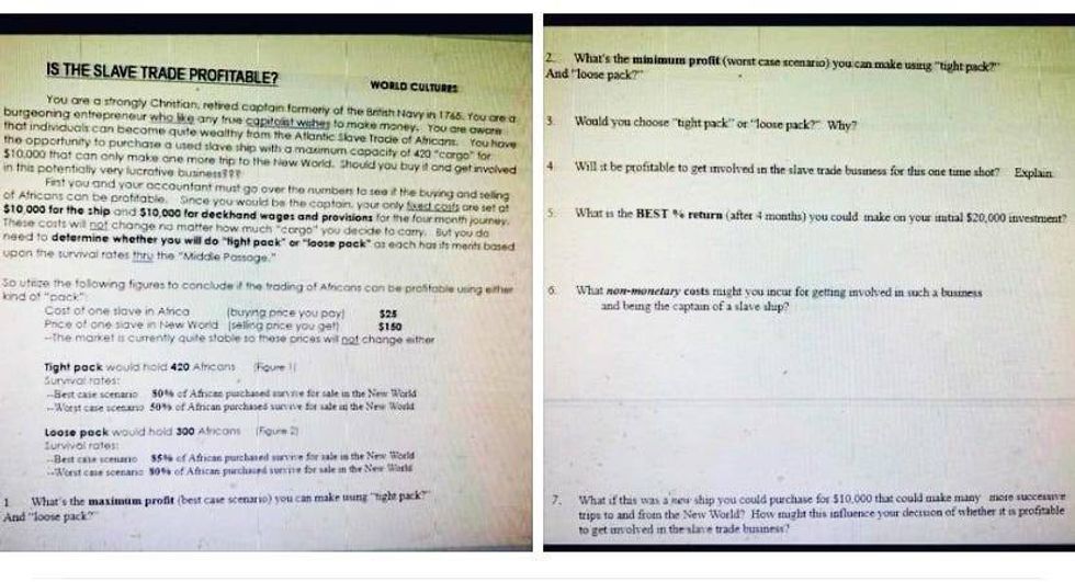 Slavery assignment from 10th grade South Fayette High School Class