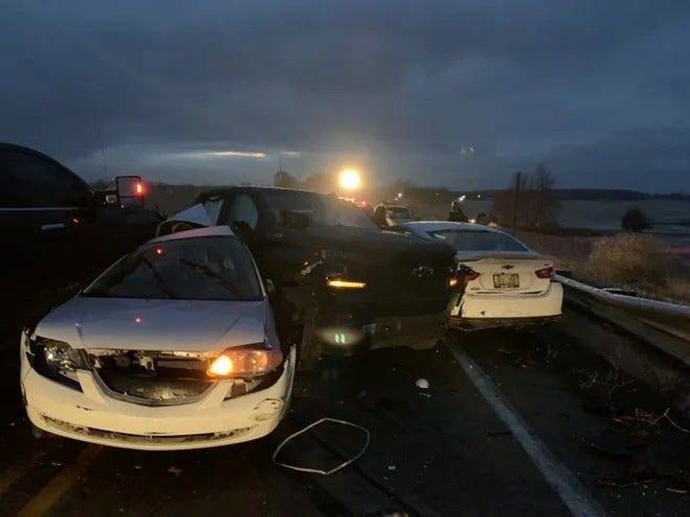 Slick conditions in Central West Michigan caused a major mess Wednesday morning as dozens of vehicles crashed after losing control on an I-94 overpass.