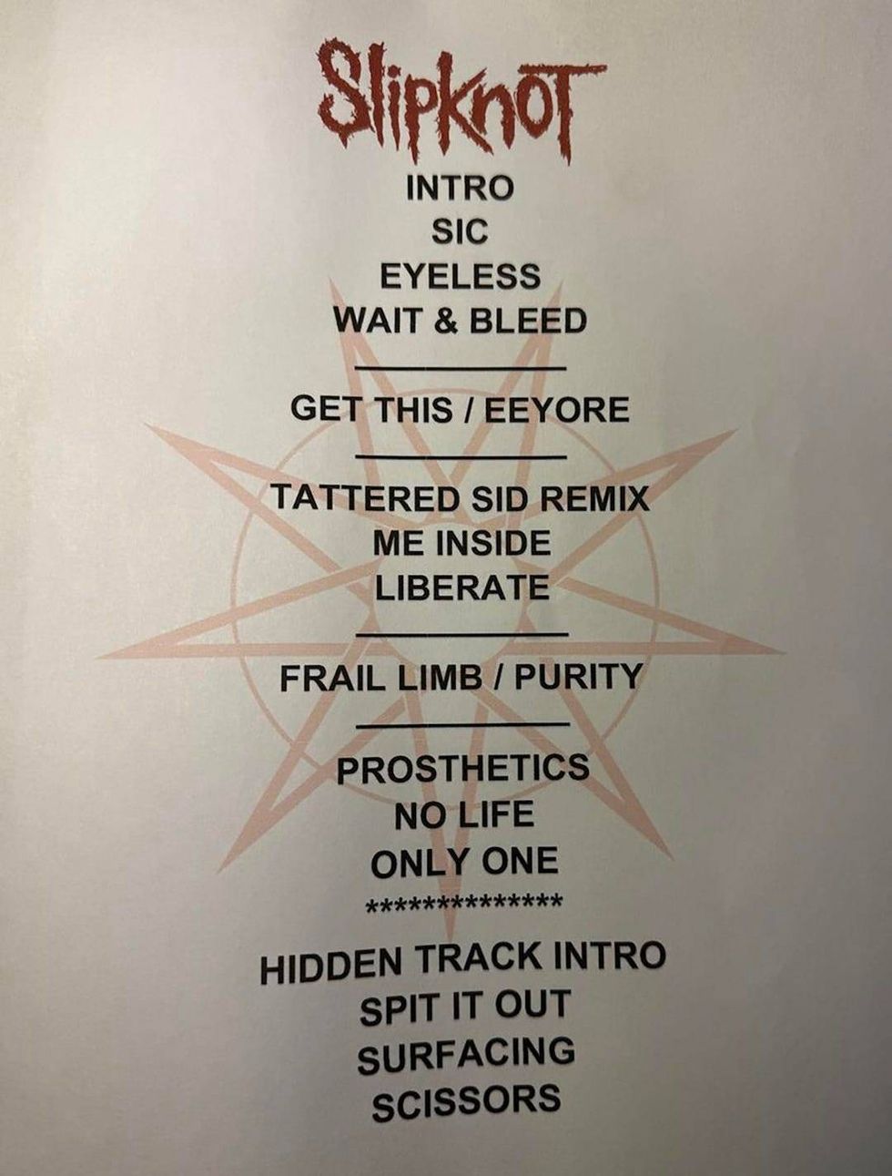 Slipknot setlst- August 6, Noblesville, IN