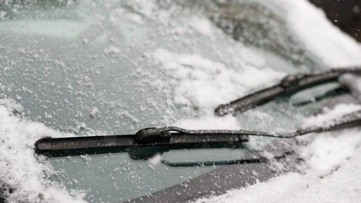 Slushy snow on car windshield