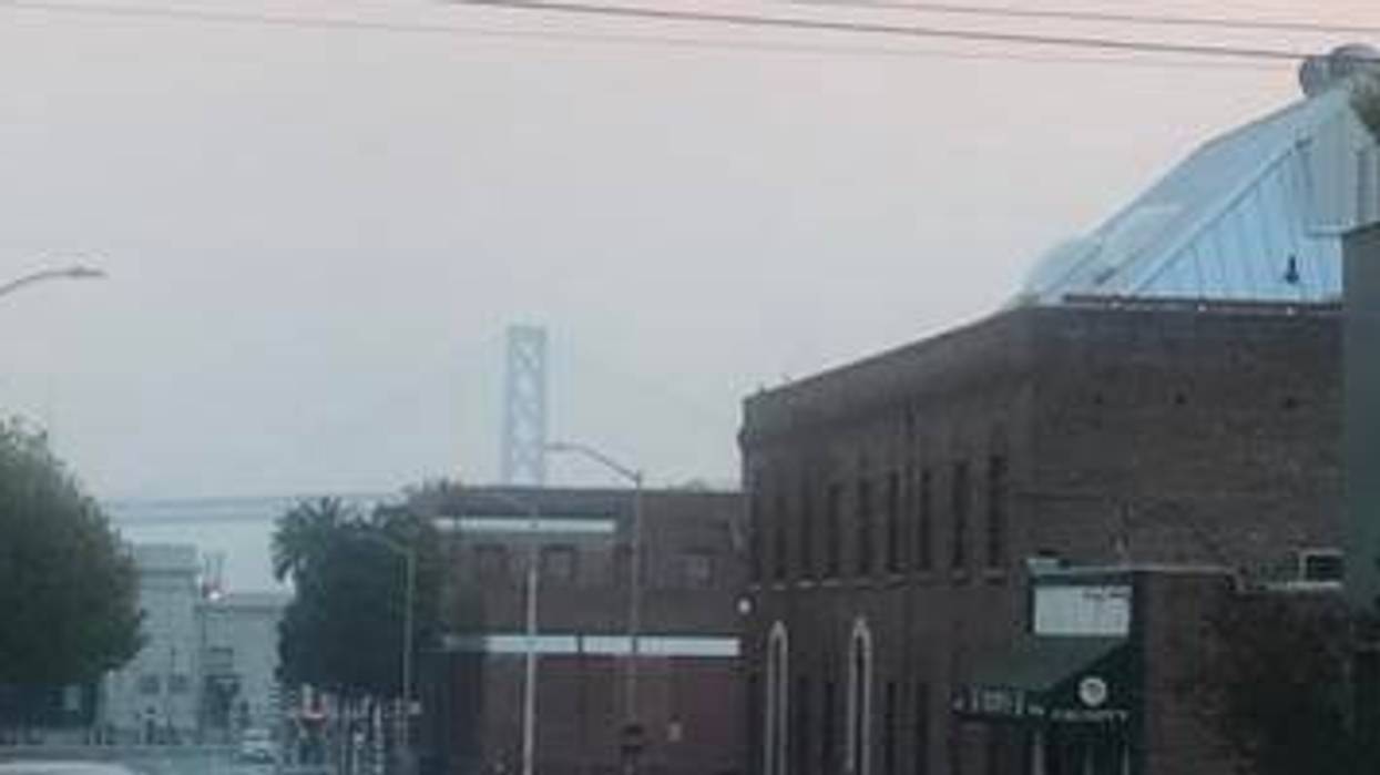 Smoke from the Camp Fire obscures the view of the Bay Bridge in San Francisco in November 2018.