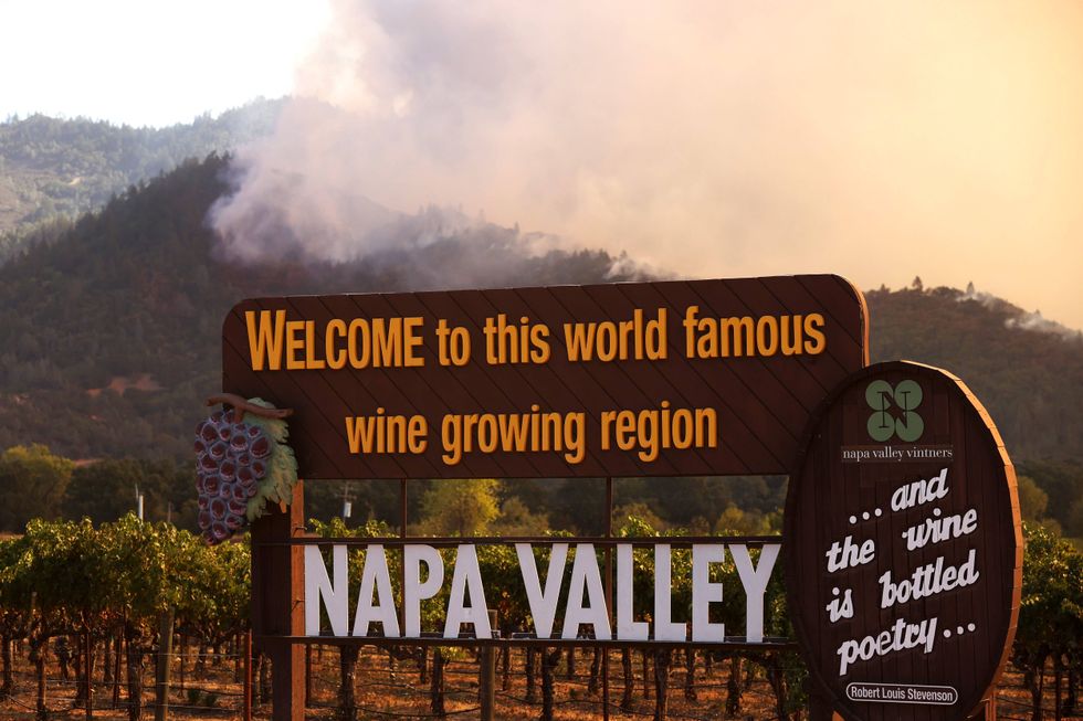 Smoke from the Glass Fire rises from the hills on September 27, 2020 in Calistoga, California.