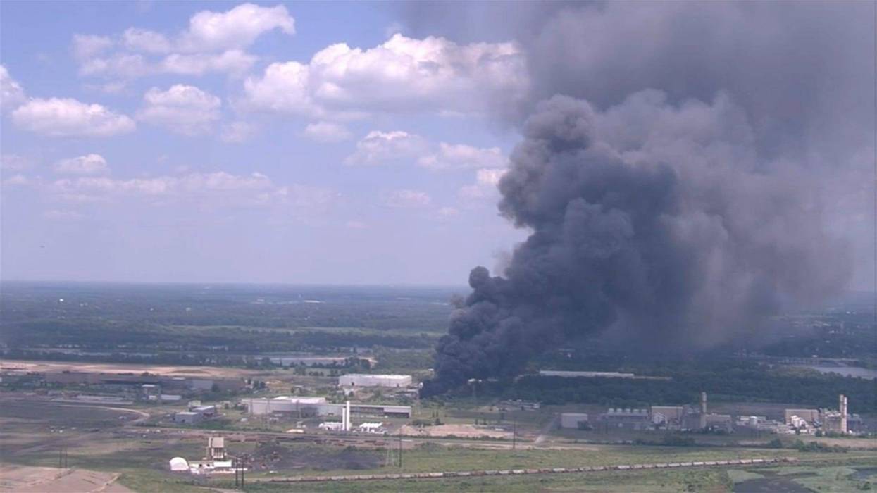 Smoke is visible for miles from a rubbish fire in the Keystone Industrial Port Complex