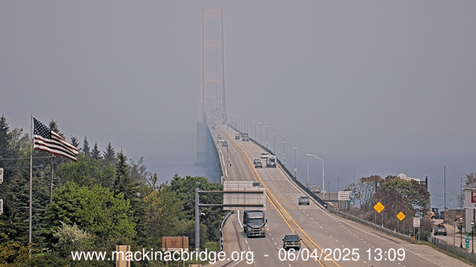 Smoke over the Mackinac bridge on June 4.