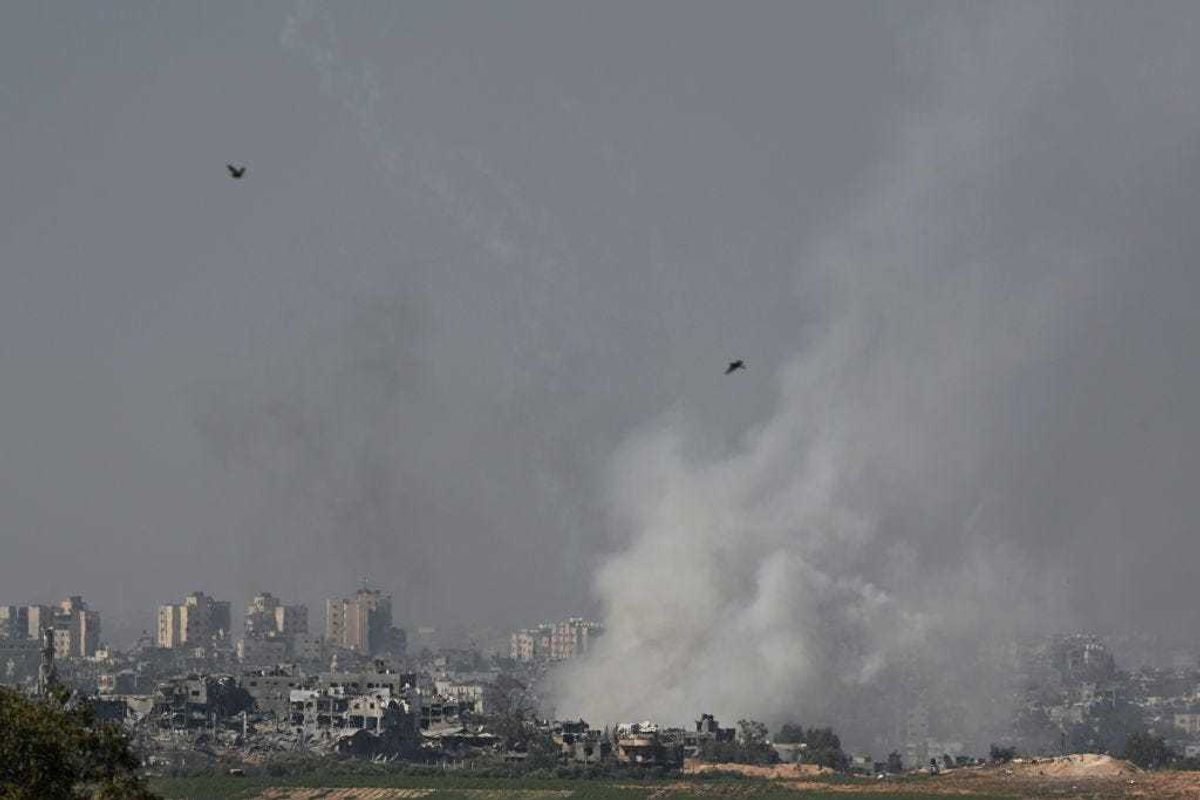 Smoke rises from inside Northern Gaza on October 31, 2023 as seen from Sderot, Israel.