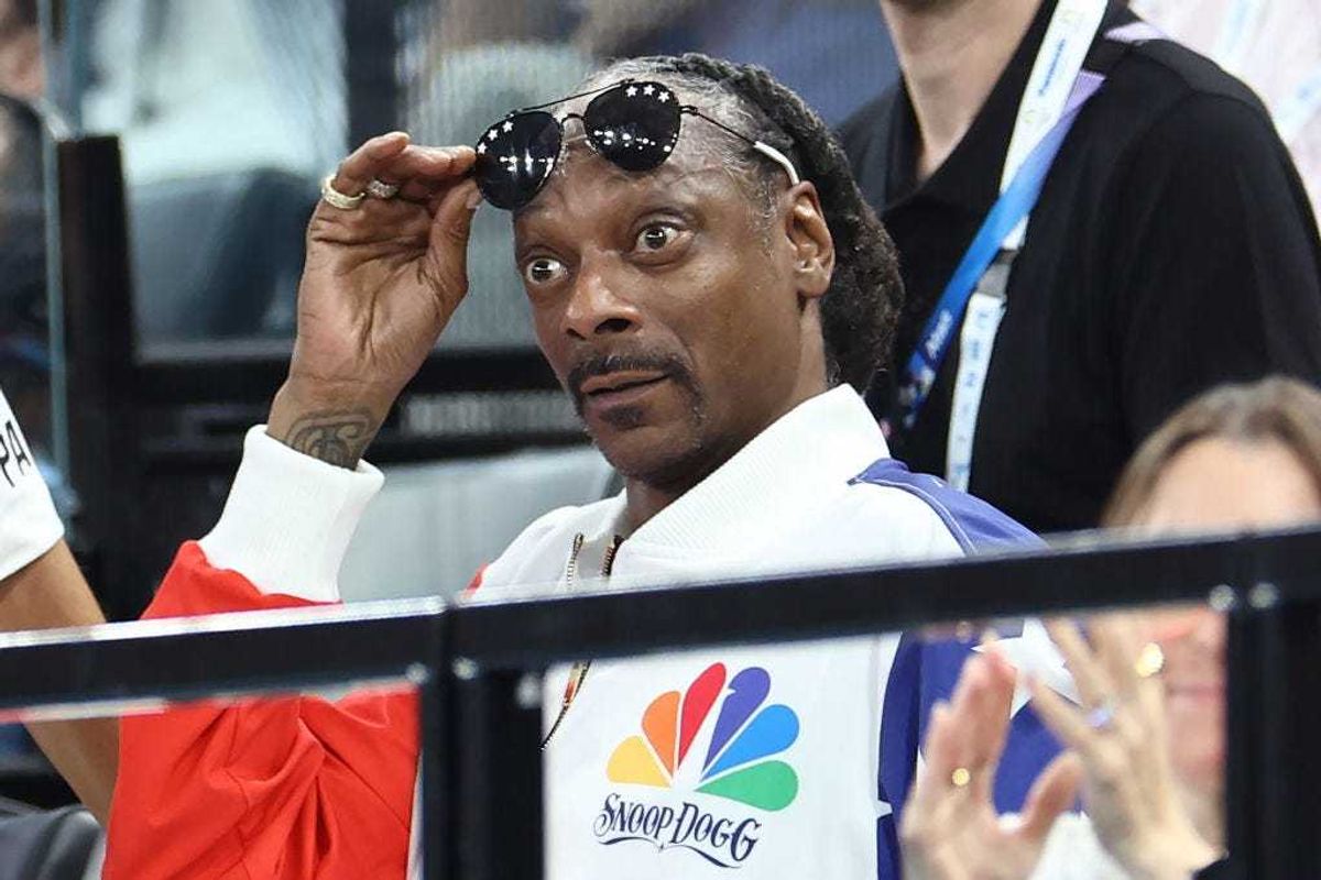 Snoop Dogg attends the Artistic Gymnastics Women's Qualification on day two of the Olympic Games Paris 2024 at Bercy Arena on July 28, 2024 in Paris, France.