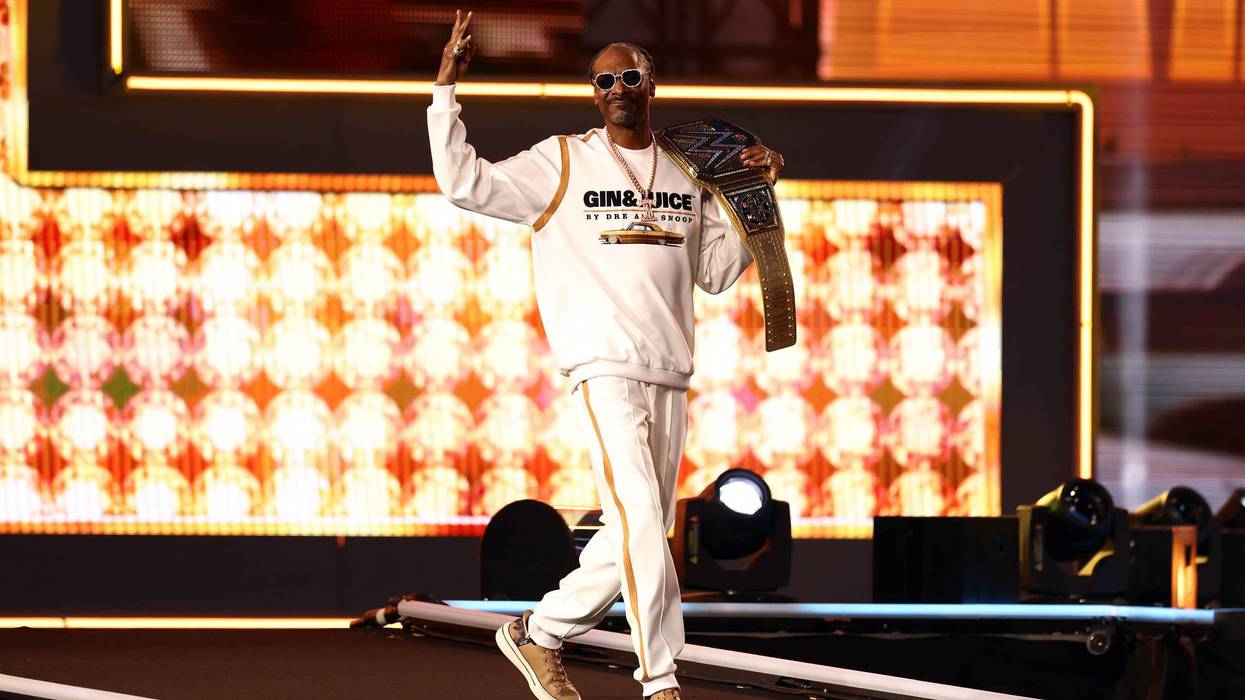 Snoop Dogg enters the ring during Night Two of WrestleMania XL at Lincoln Financial Field in Philadelphia on April 7, 2024.