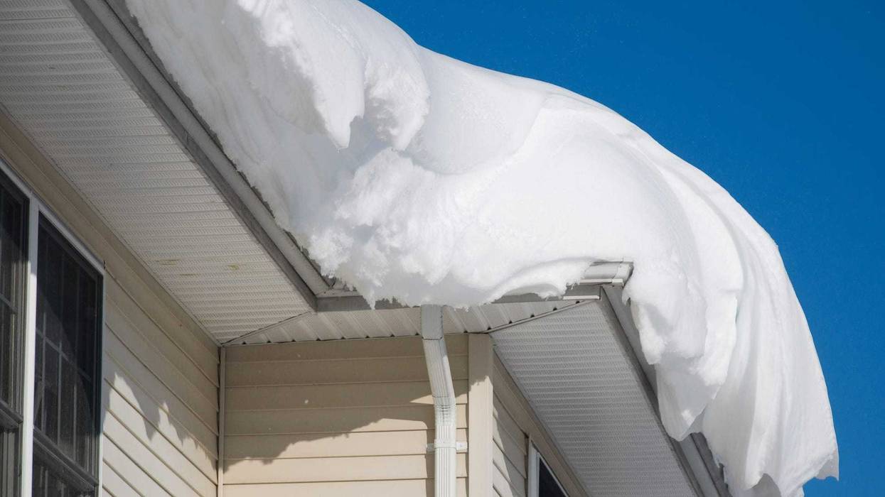 Snow collected on a roof after a winter storm.