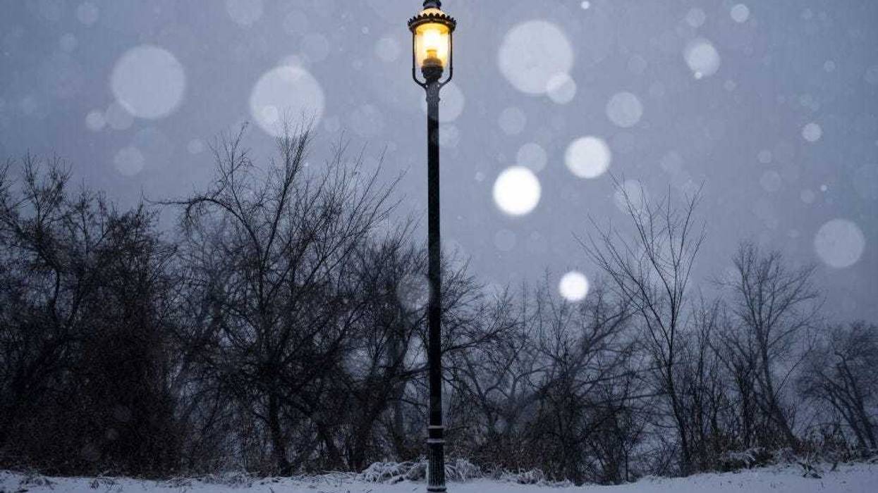 Snow falls on Nicollet Island during a snow storm on December 23, 2020 in Minneapolis, Minnesota. Mid-forties temperatures this morning are giving way to high speed wind, low temperatures, and heavy snowfall, as blizzard warnings blanket the state. (Photo by Stephen Maturen/Getty Images)