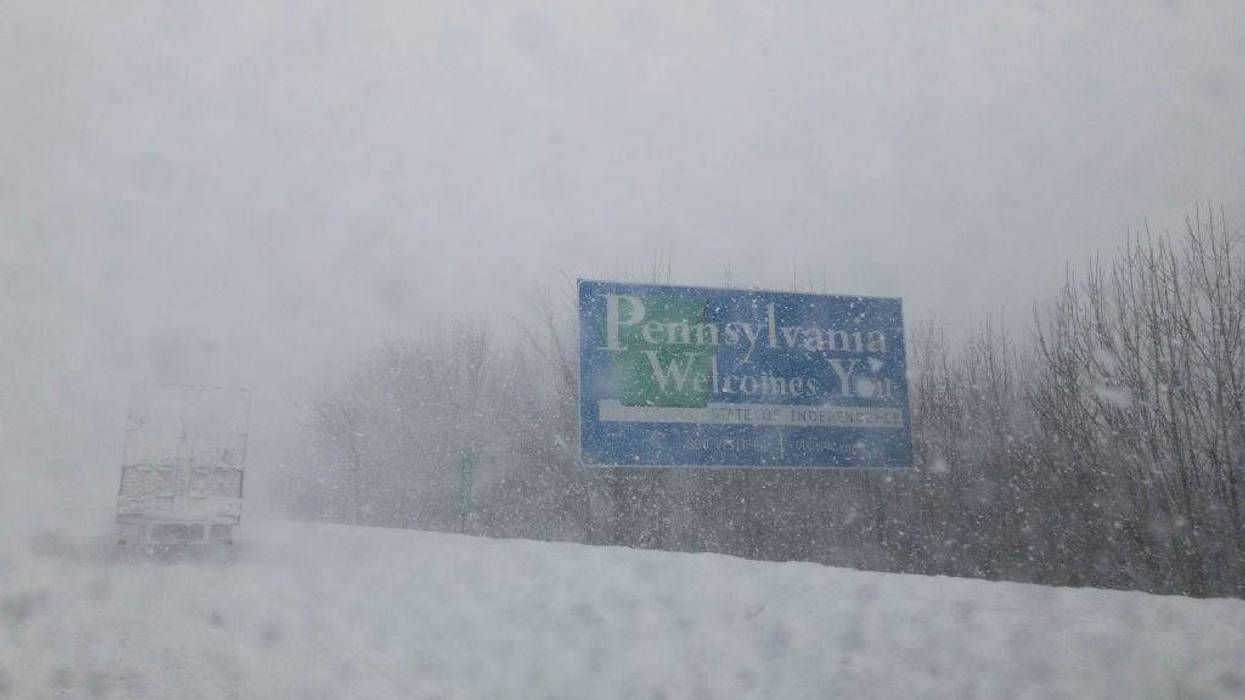Snow falls on route 81 at the Pennsylvania/New York border on March 14, 2017.