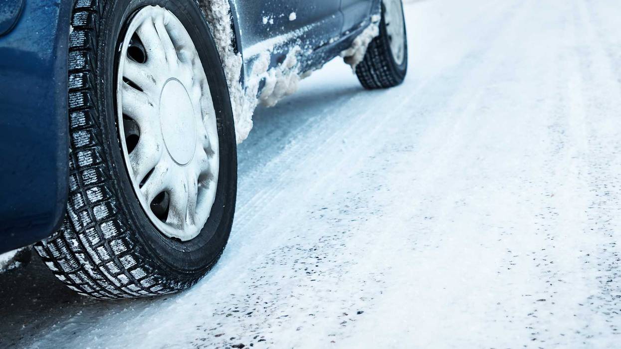 snow on road, with car