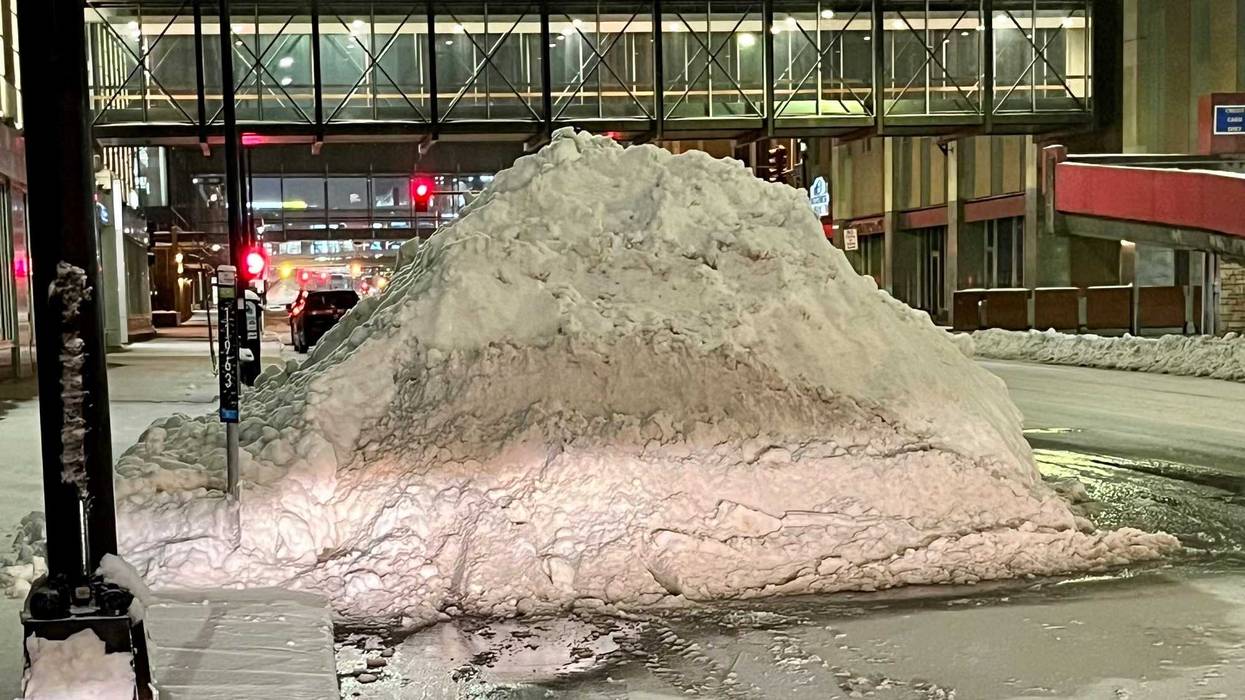 Snow piles downtown Minneapolis