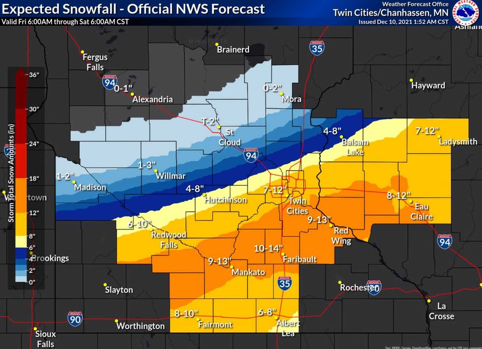 Snow Prediction Map from NWS