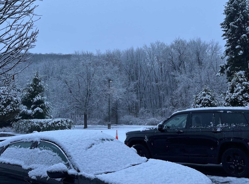 Snow was seen north of the city on Monday morning, including in Sussex County, New Jersey