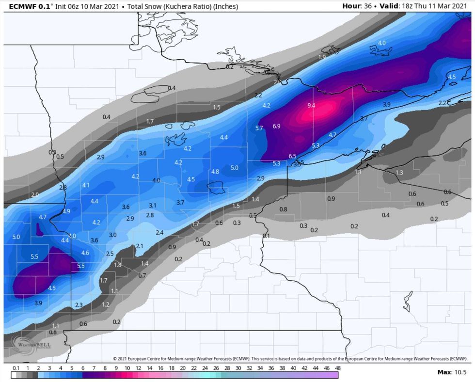 Snowfall Potential by midday Thursday.