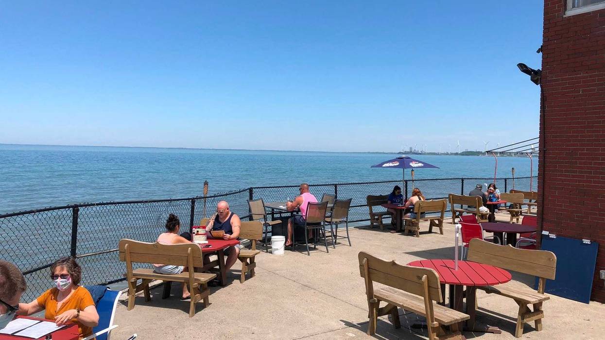 Social-distancing measures are in place for outdoor seating at Hoak's Restaurant. June 4, 2020 (WBEN Photo/Mike Baggerman)