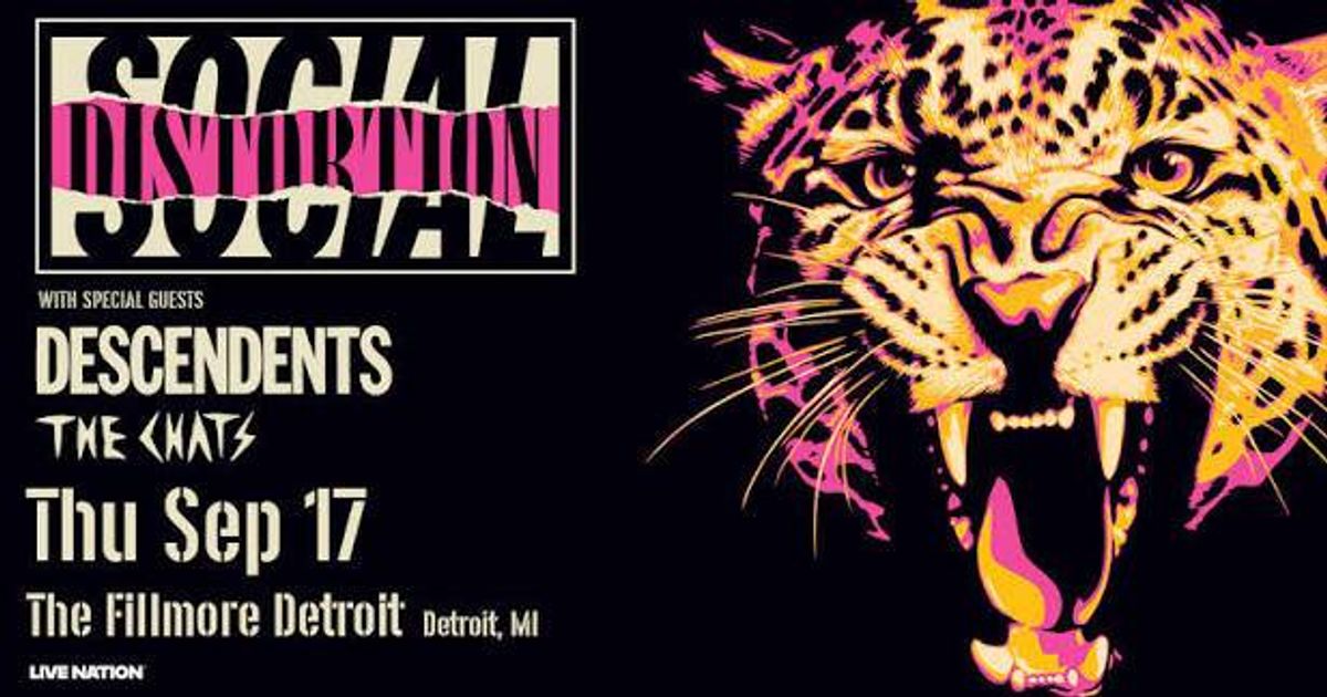 Social Distortion, Descendents, The Chats concert poster. Pink leopard. The Fillmore Detroit, Sep 17.