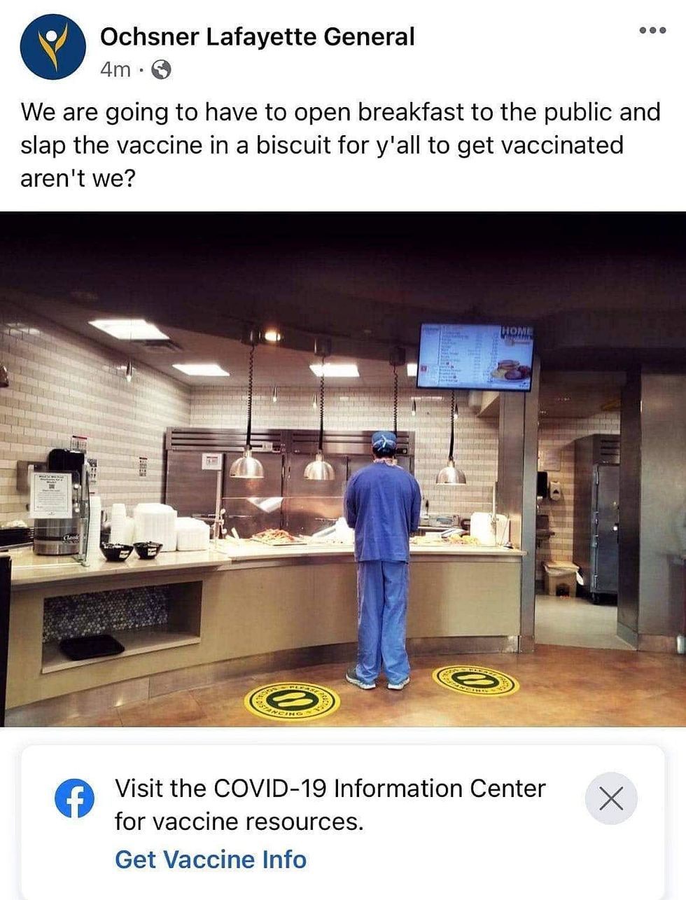 Social media post from Ochsner Lafayette General