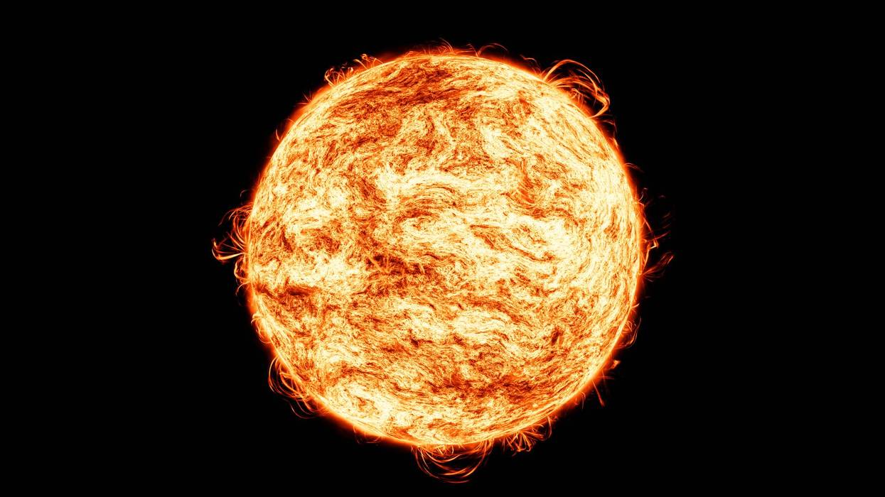 Solar flare, corona, Cosmic, Sun Red Giant Star in Space with Flames and Heat. Sun Background in Space 3d render Cosmic Cloud