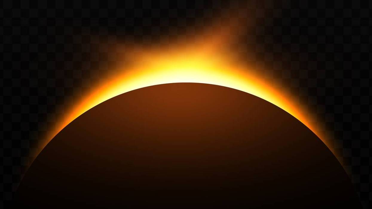 Solar or lunar eclipse with bright flare. Realistic solar or lunar eclipse. Phases of a solar eclipse. Natural phenomenon.