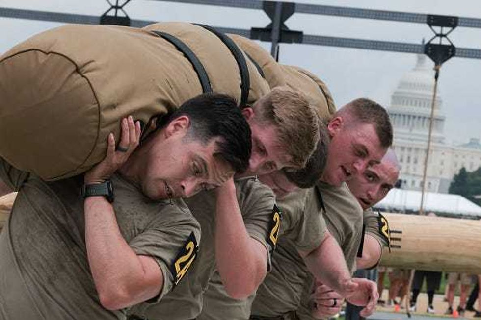 Soldiers take part in an Army fitness competition on the National Mall as part of the Army