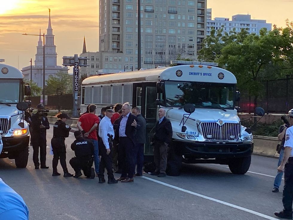 Some marchers were arrested for not moving from Broad and Vine Streets after an extended period of time.