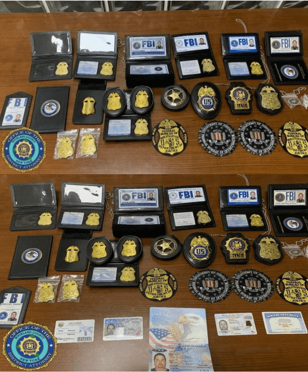Some of the fake government badges and identifications found inside the home of Airmont Deputy Mayor Brian Downey