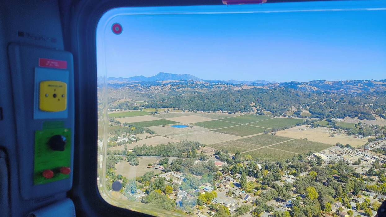 Sonoma County's first firefighting helicopter flies above old Tubbs Fire scars on October 5, 2022.