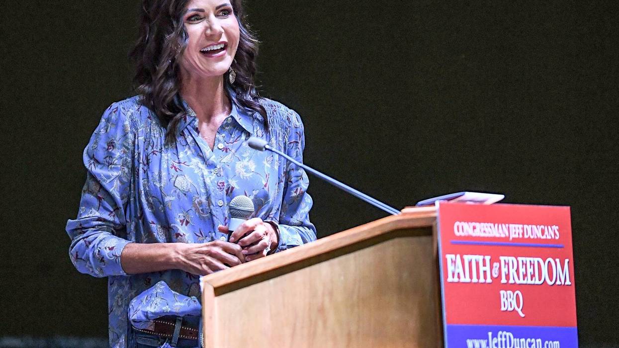 South Dakota Gov. Kristi Noem speaks at the Congressman Jeff Duncan's 10th annual Faith and Freedom BBQ at the Civic Center of Anderson Monday, August 23, 2021.