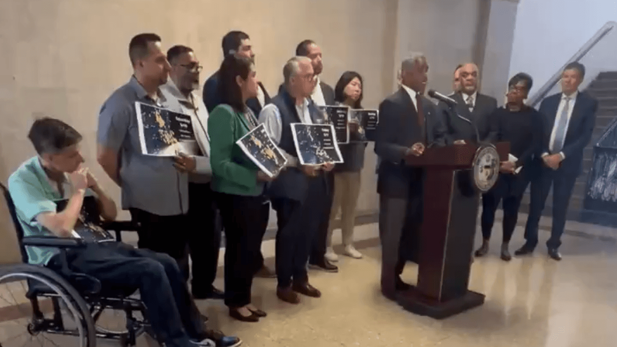 South Side Ald. David Moore (17th) speaks to the media on Tuesday at City Hall in support of the ShotSpotter gunshot detection technology.