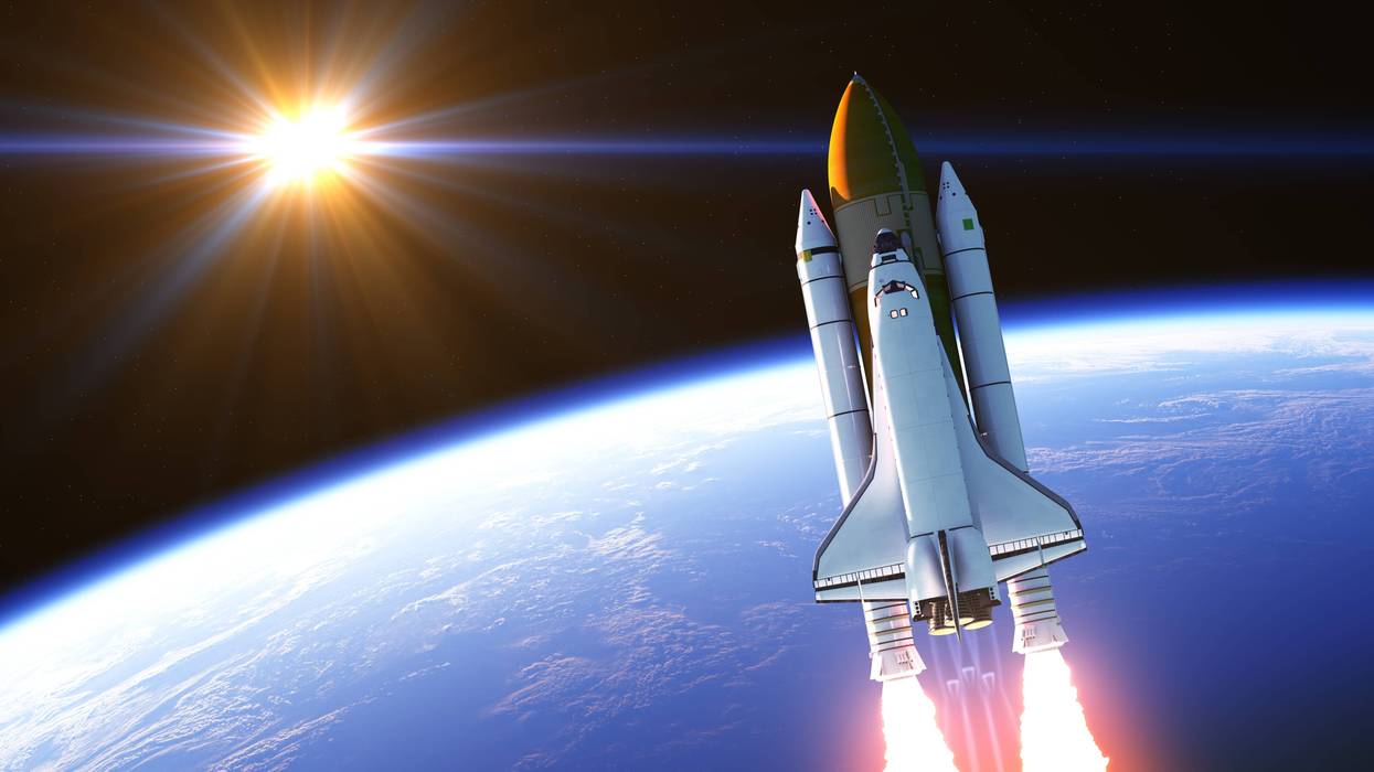 Spaceship flying in space