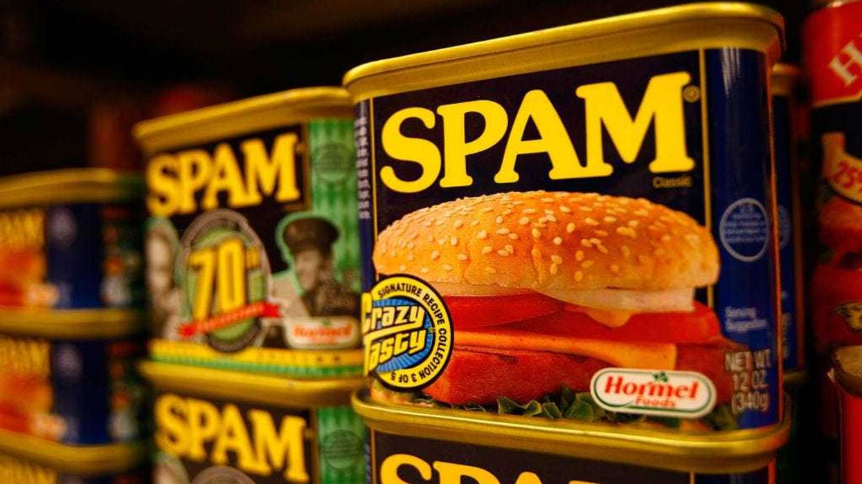 Spam, the often-maligned classic canned lunch meat made by Hormel Foods, is seen on a grocery store shelf May 29, 2008 in Sierra Madre, California.