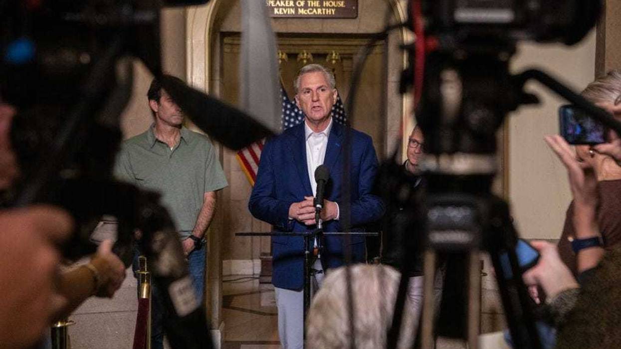 Speaker of the House Kevin McCarthy (R-CA) speaks to the press after an "agreement principle" was reached between House Republicans and President Joe Biden's team to avoid a default on the U.S. debt at the U.S. Capitol on May 28, 2023 in Washington, DC.
