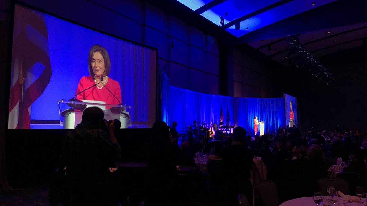 Speaker of the House Nancy Pelosi addresses an audience of hundreds at the Pa. Democratic Party's Inaugural Independence Dinner