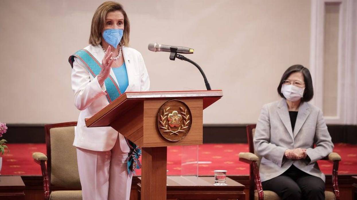Speaker of the U.S. House Of Representatives Nancy Pelosi (D-CA), left, speaks after receiving the Order of Propitious Clouds with Special Grand Cordon, Taiwan’s highest civilian honour, from Taiwan's President Tsai Ing-wen, right, at the president's office on August 03, 2022 in Taipei, Taiwan.