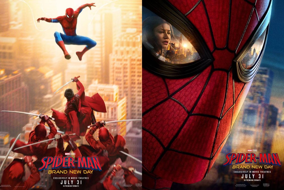 Spider-Man: Brand New Day poster. Spidey battles red samurai, MJ's worried face reflected in his eye.