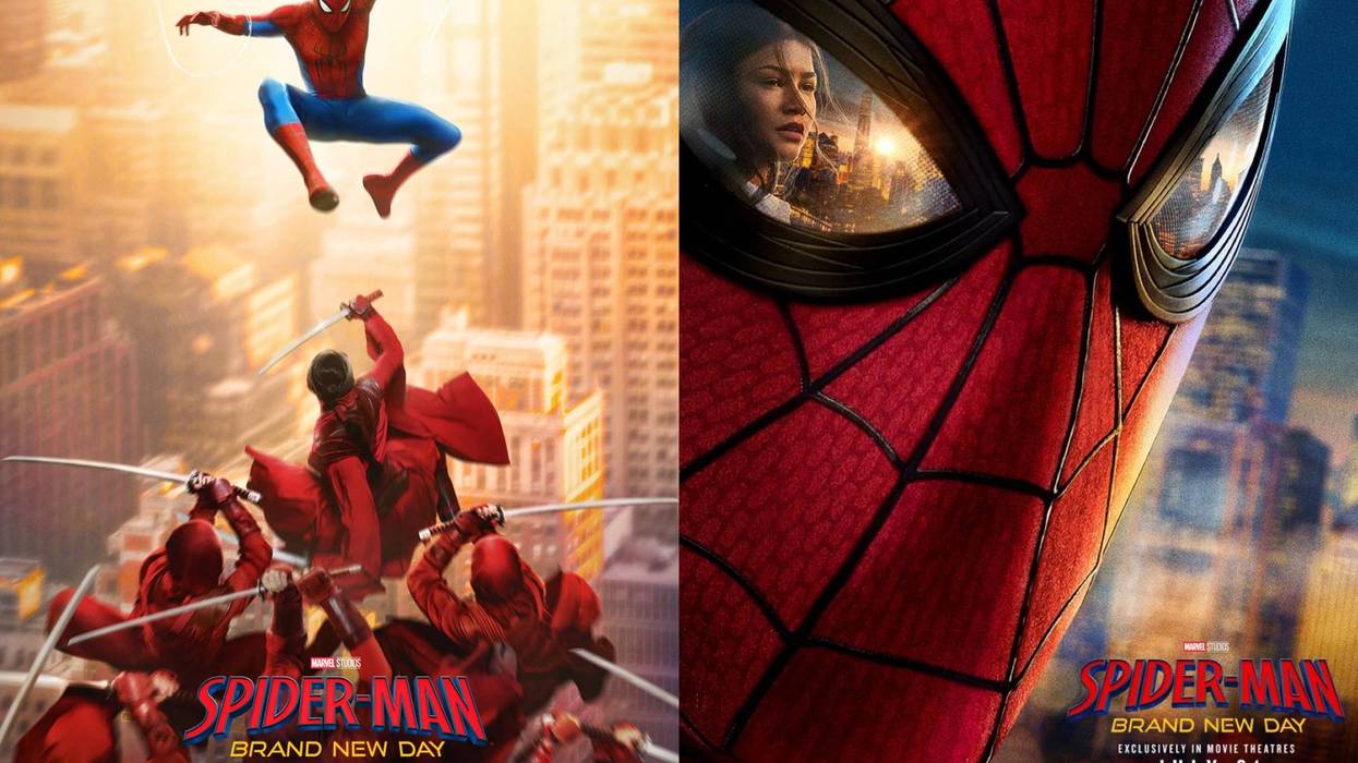Spider-Man: Brand New Day poster. Spidey battles red samurai, MJ's worried face reflected in his eye.