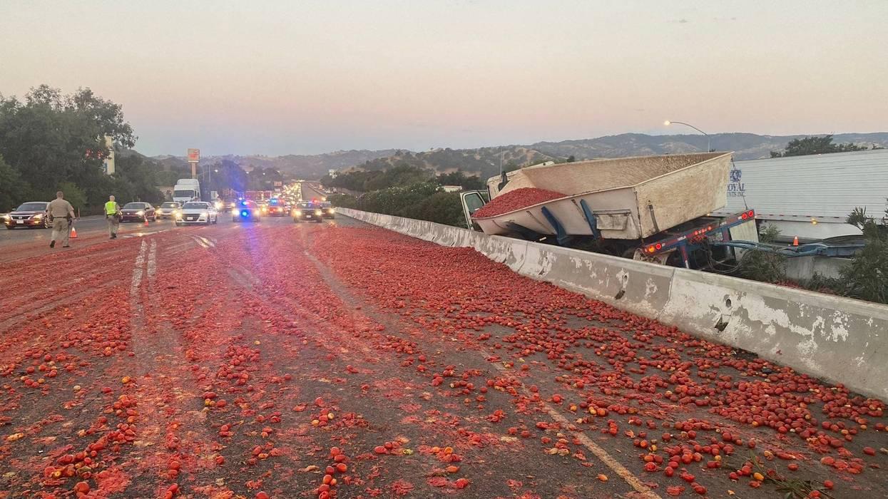 Spilled tomatoes have caused massive delays on I-80.