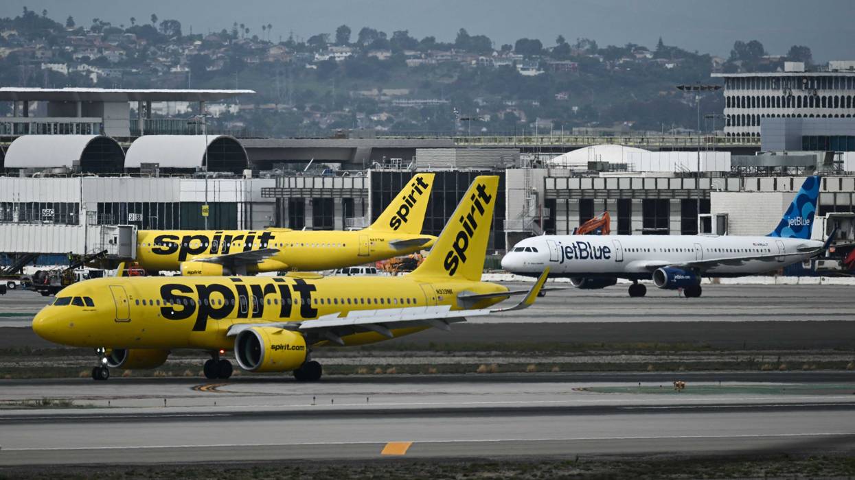 Spirit Airlines JetBlue Airlines planes taxi at Los Angeles International Airport on Sept. 11, 2023