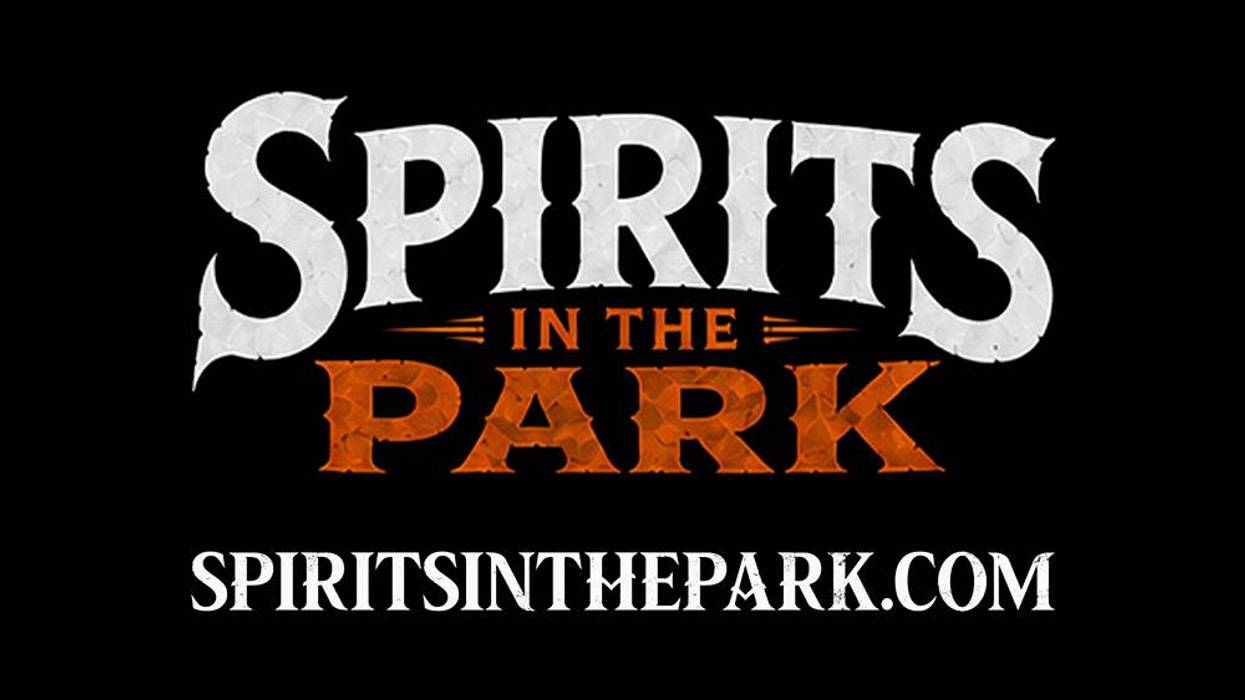 Spirits in the Park logo with distressed white and orange text, plus SpiritsInThePark.com website.