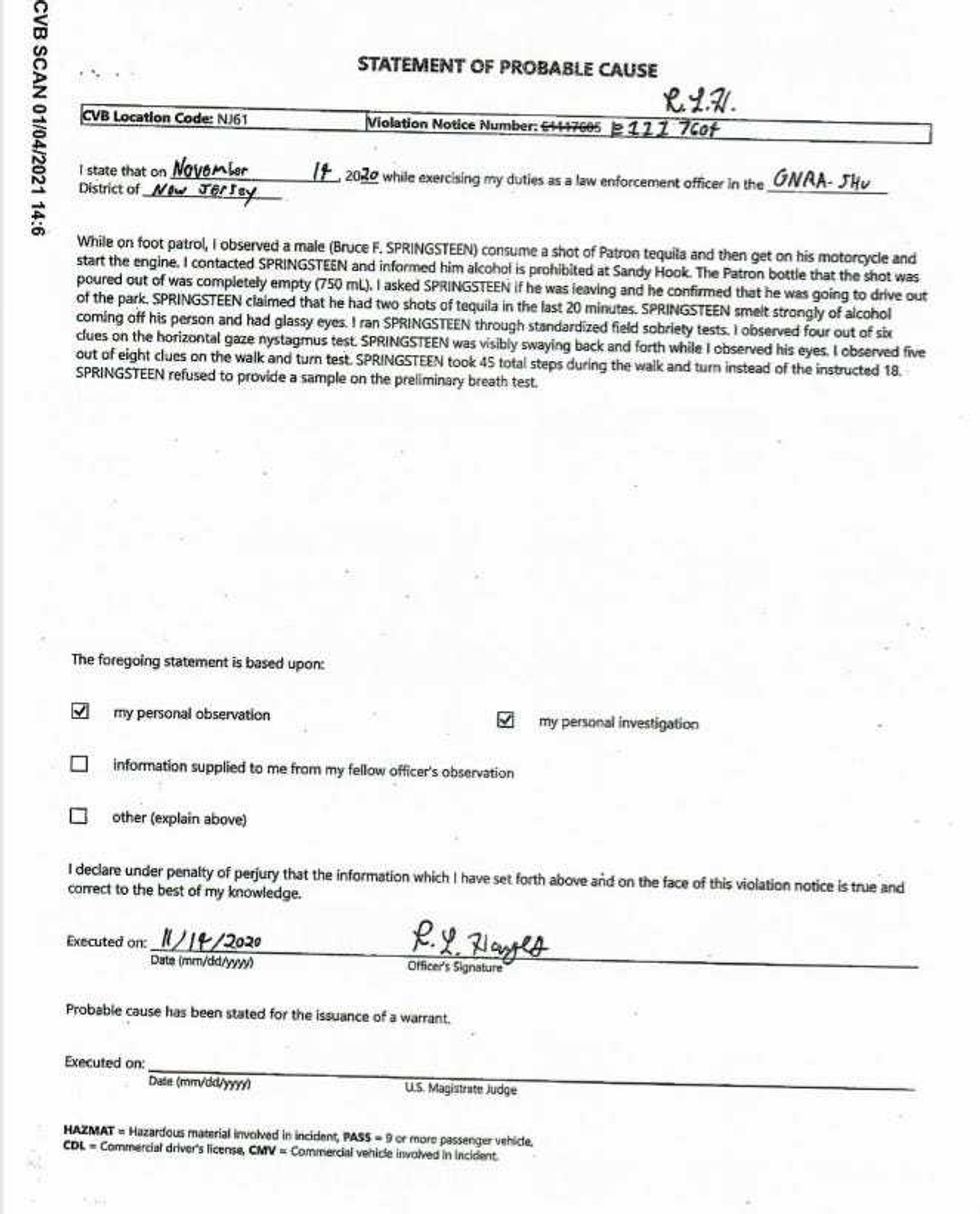 Springsteen arrest document
