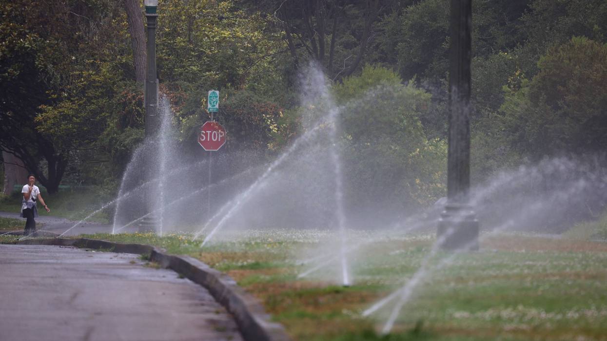 Sprinklers water a lawn at Golden Gate Park on June 14, 2021 in San Francisco, California.