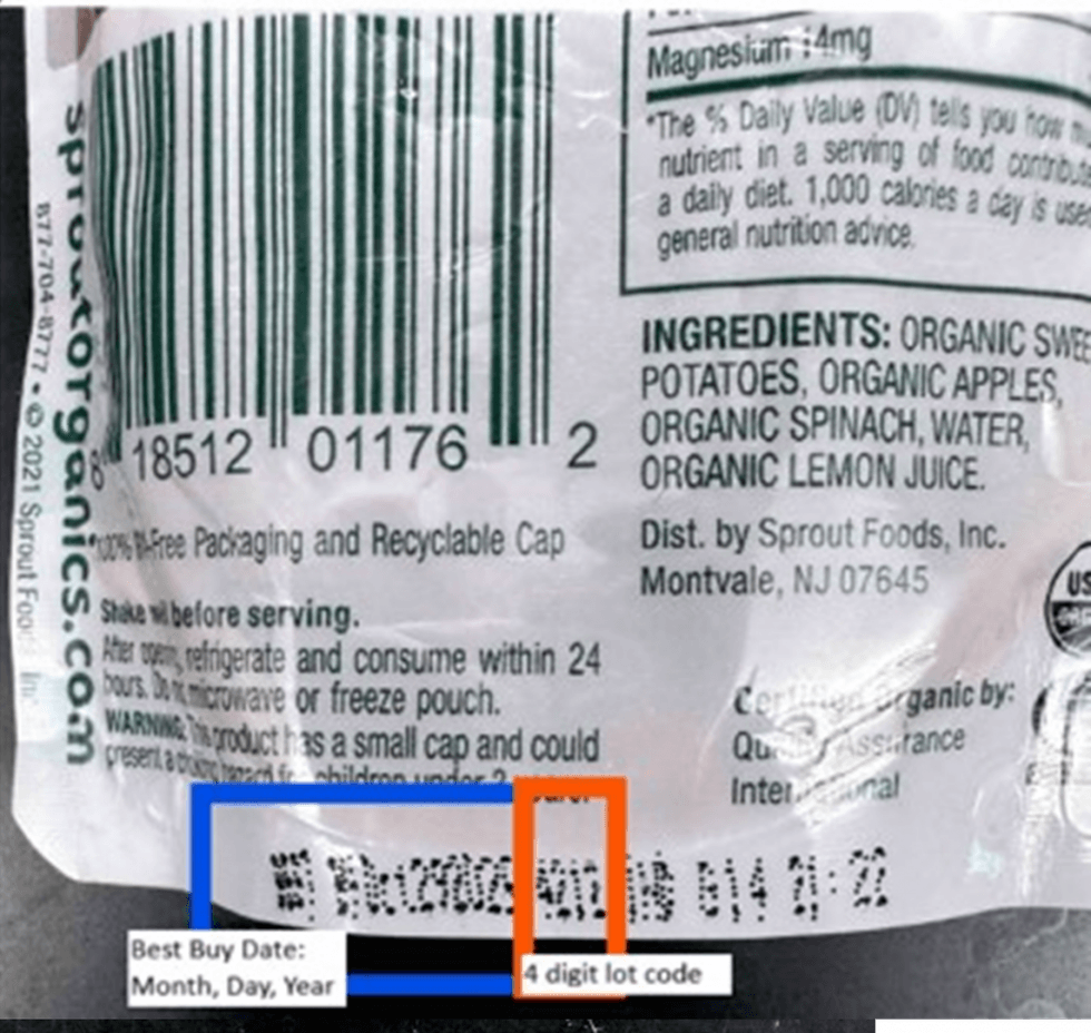 Sprout Organics Expands Voluntary Recall of Sweet Potato Apple and Spinach to Include Additional Lot Codes