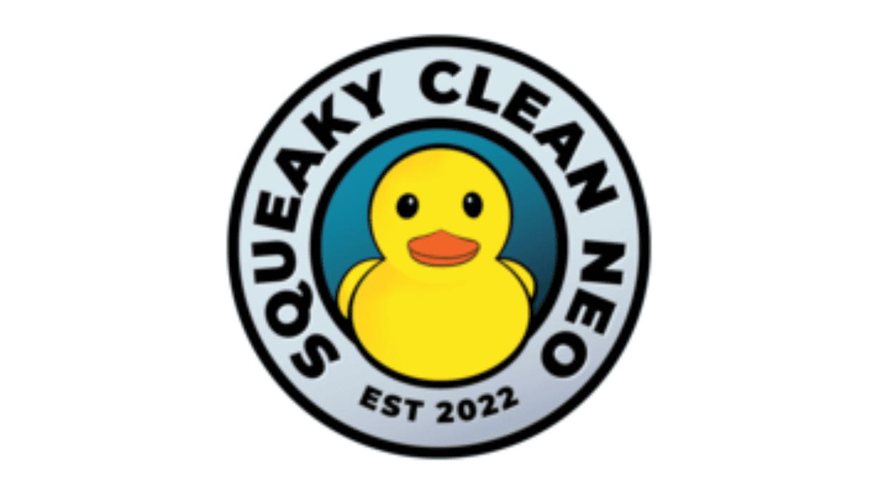 Squeaky Clean NEO logo with a yellow rubber duck and "EST 2022".