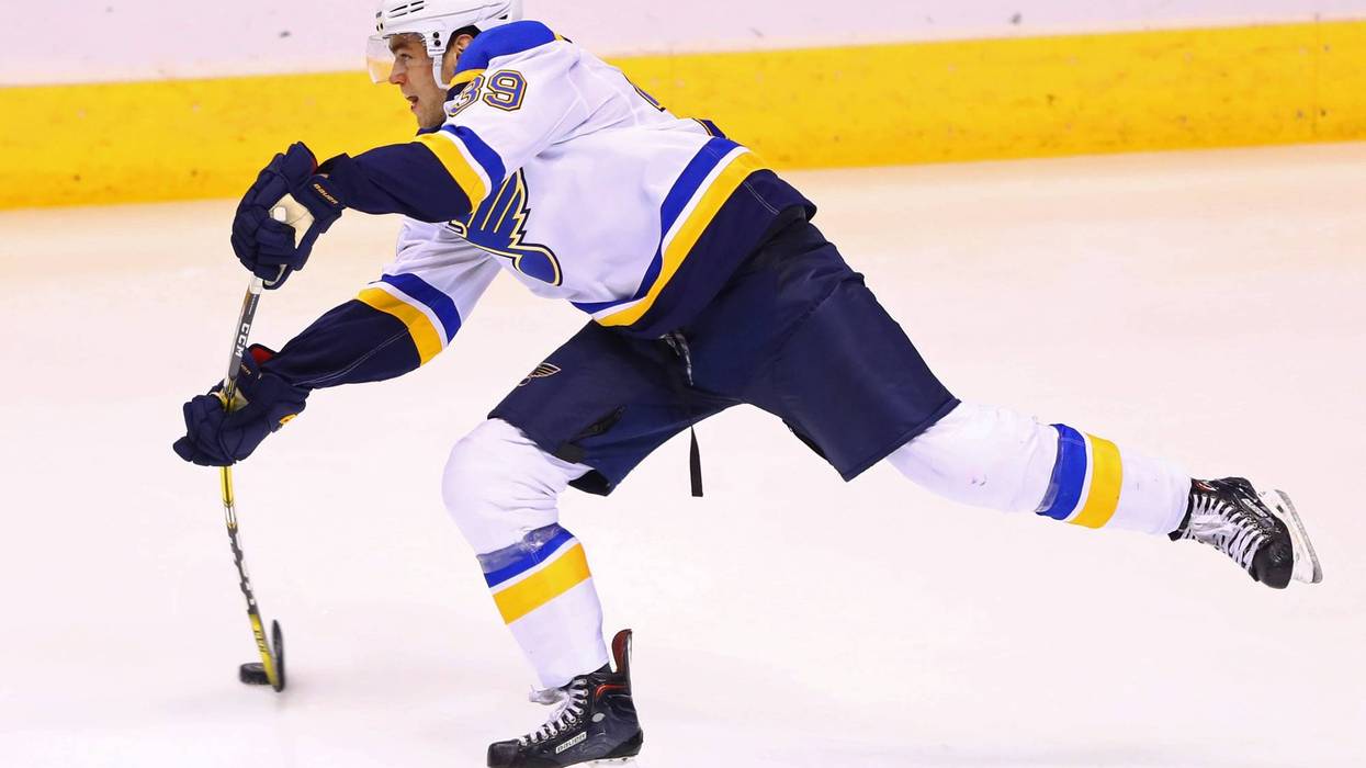 St. Louis Blues defenseman Mitch Reinke shoots