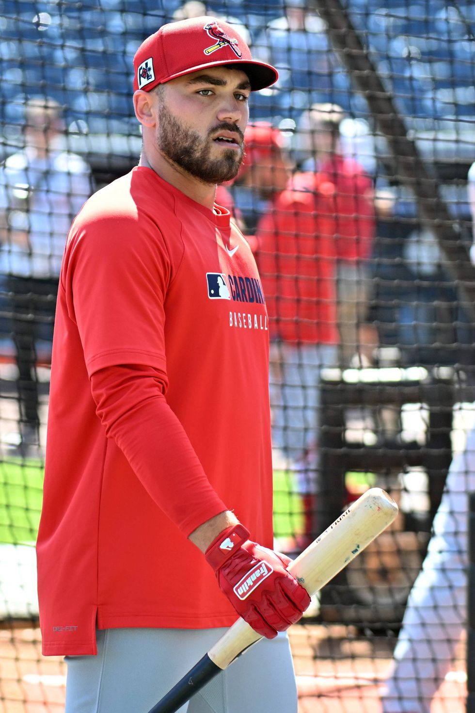 St. Louis Cardinals center fielder Michael Siani (22) exits the batting cage before the start of the spring training game against the New York Yankees at George M. Steinbrenner Field.