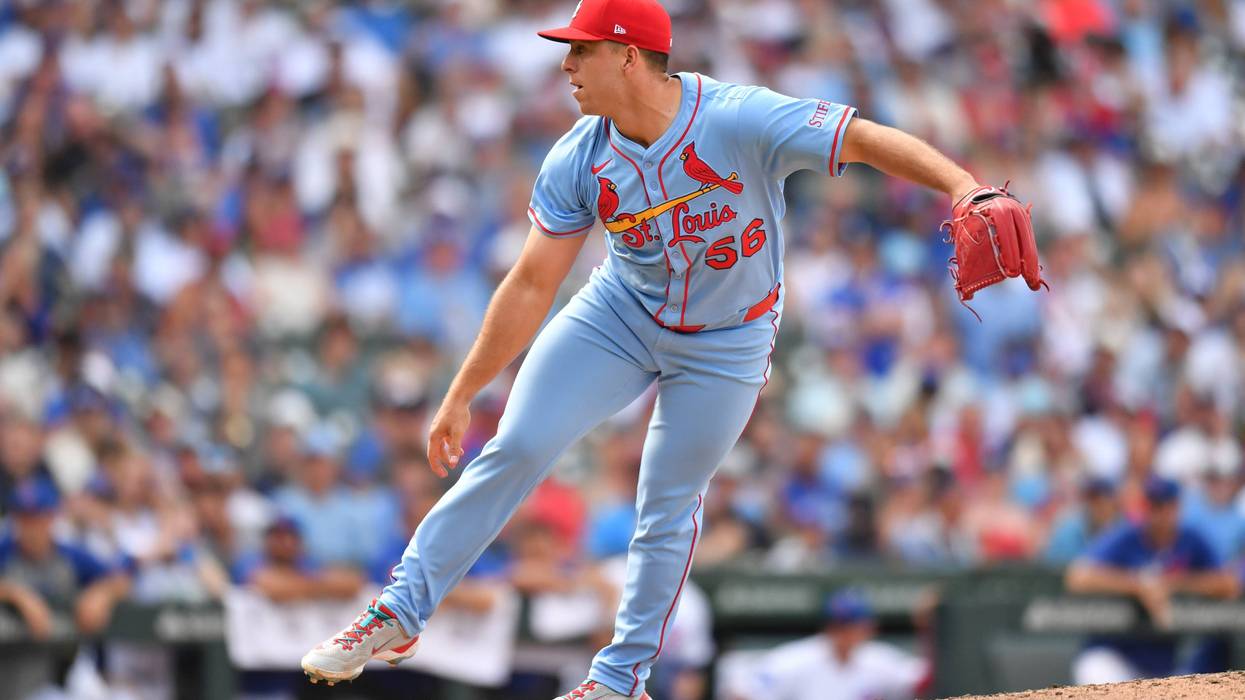 St. Louis Cardinals pitcher Ryan Helsley (56) pitches during the ninth inning against the Chicago Cubs at Wrigley Field.